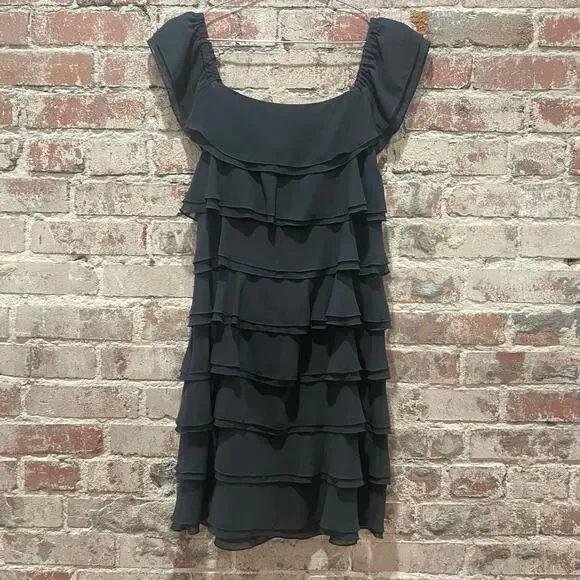 SPRING SALE! White House Black Market Black Tiered Ruffle Mini Dress 4 NEW - Picture 7 of 7